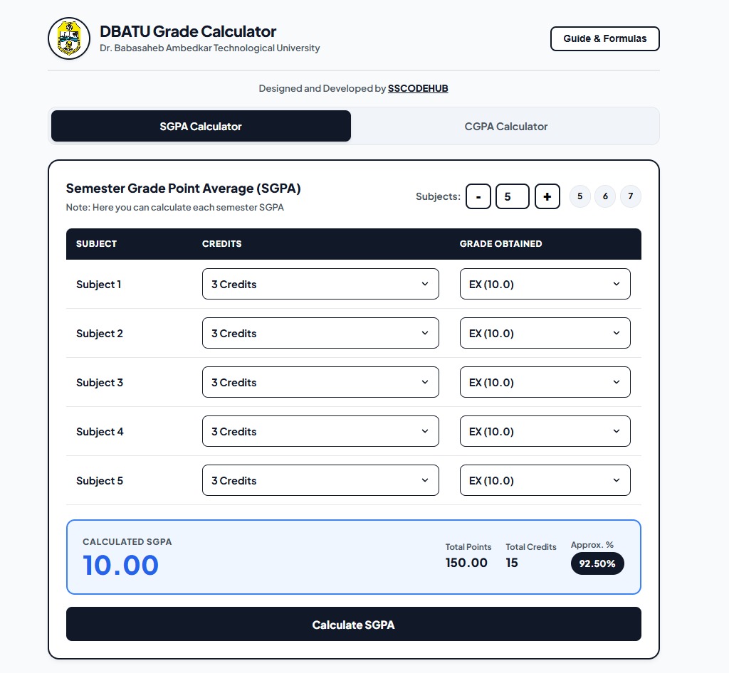 DBATU SGPA & CGPA Calculator